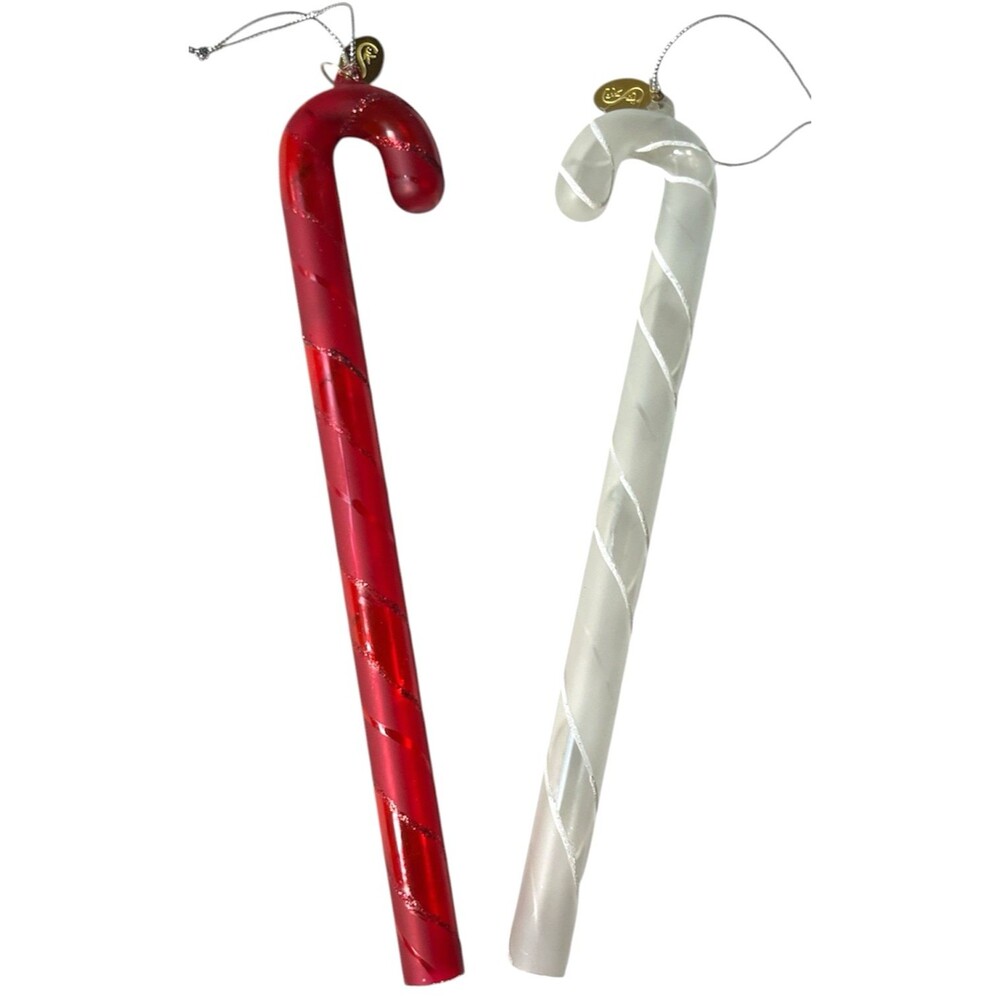 Seasons of Cannon Falls Handblown Glass Candy Canes Christmas Ornaments  8"
